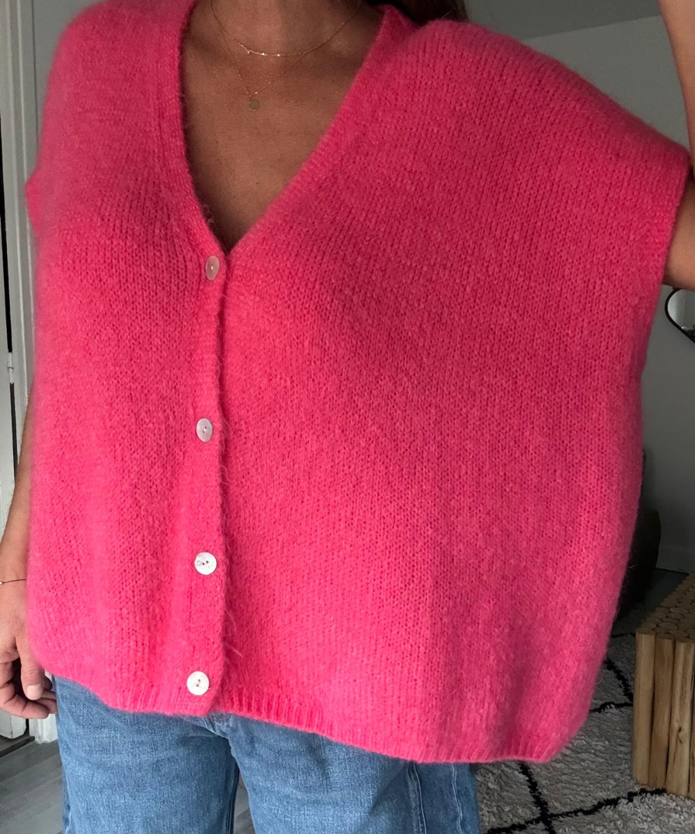 GILET SANS MANCHES EN MOHAIR ROSA