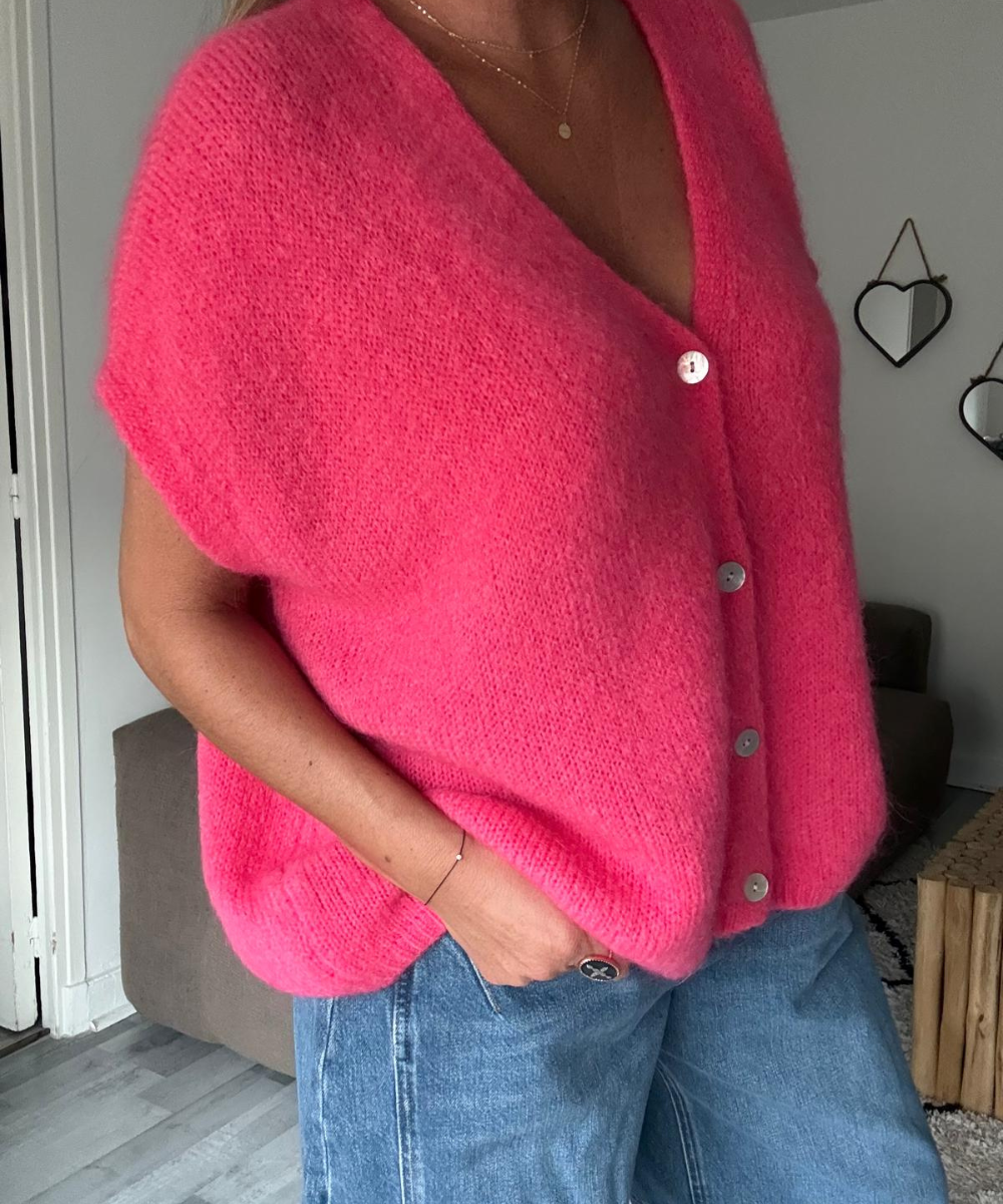 GILET SANS MANCHES EN MOHAIR ROSA